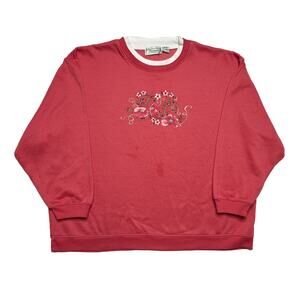 Extra Shenanigans Vintage Floral Embroidered Sweater Crewneck Pink Women's 26/28